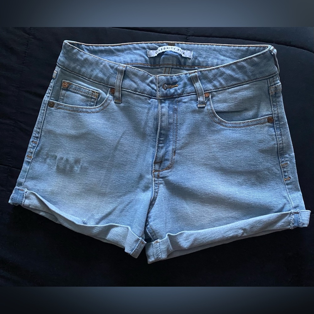 Denim light wash high waisted mini shorts